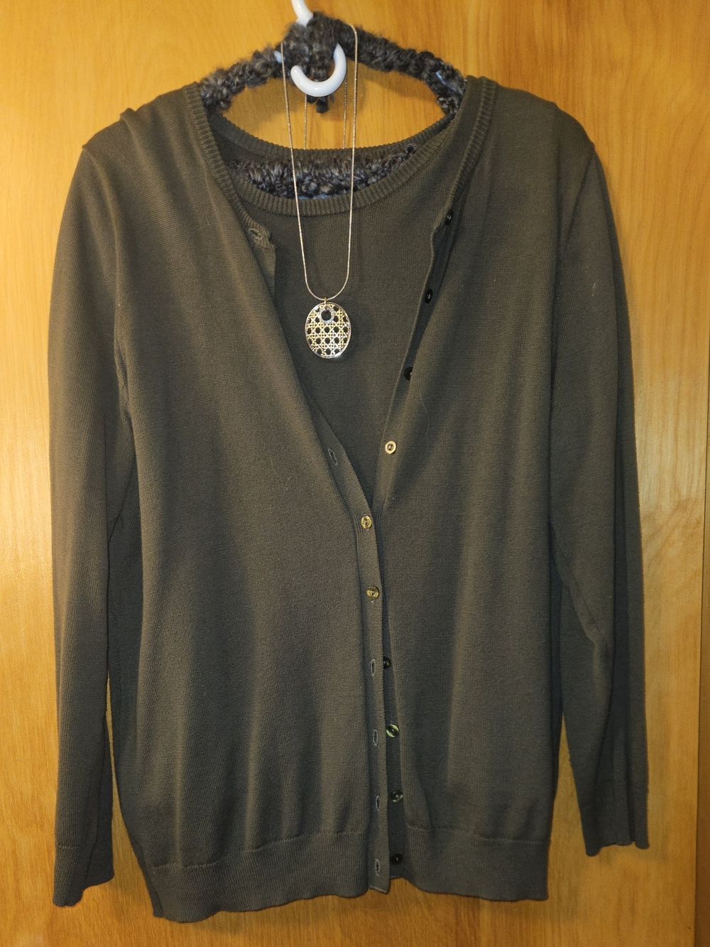 Jessica London Olive Green Button-Front Cardigan Twinset Sweaters